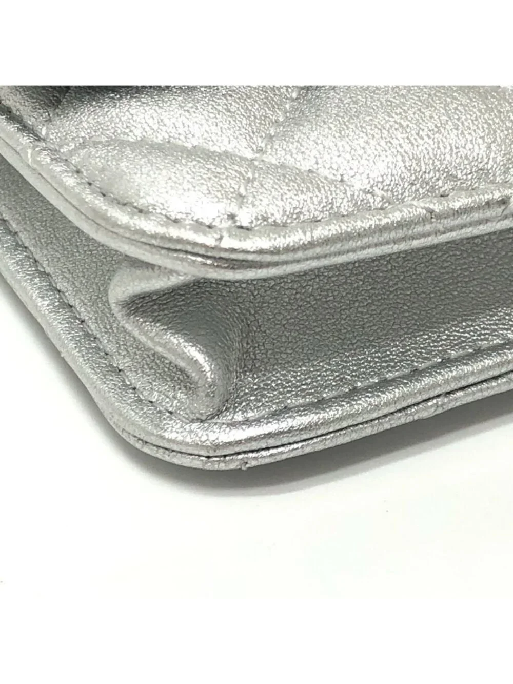 Chanel Shoulder Bag Star Rhinestone Leather Silver
